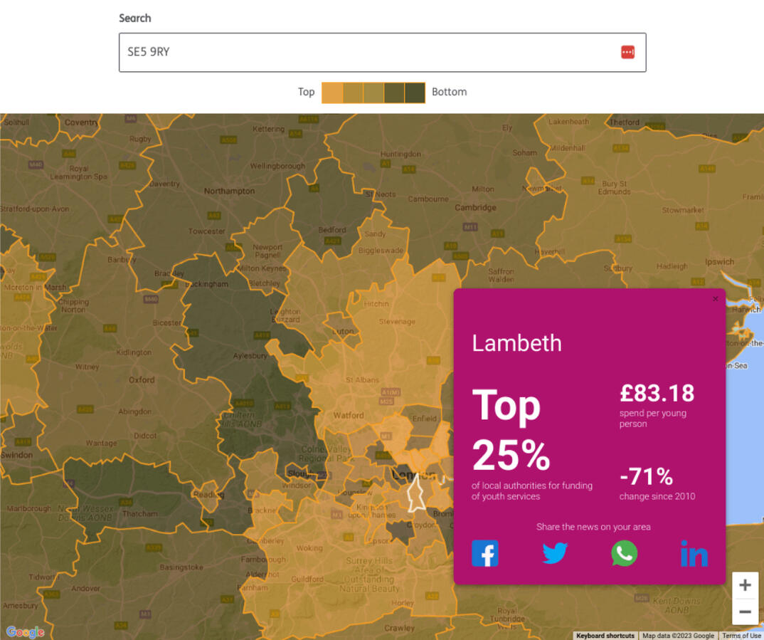 YMCA - map showing cuts to youth services